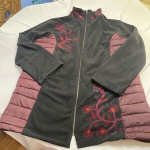 NWT Leopards & Roses Fleece Embroidered Art To Wear Jacket Plus Size 2X New